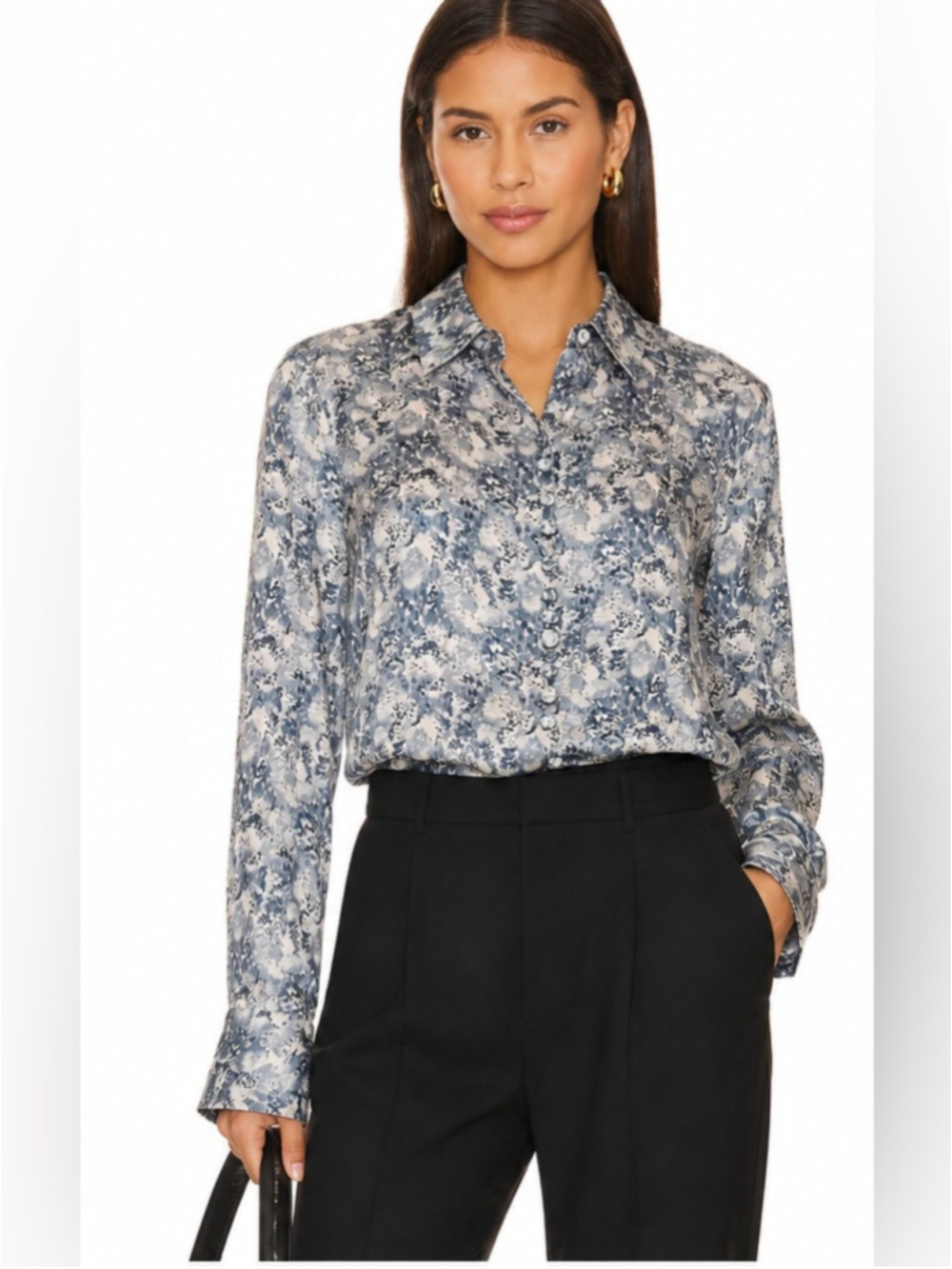 Club Monaco Silk Printed Button-Front Blouse | Size M